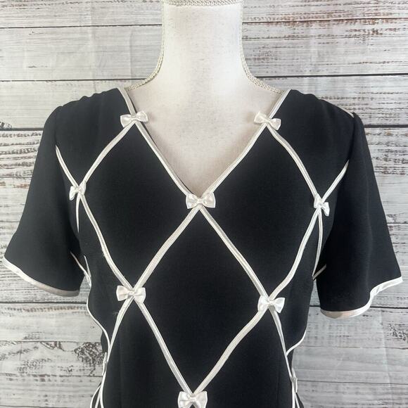 Vintage Misty Lane Dress size 11/12 Black Crepe Ribbons & Bows Wedding Church - Picture 3 of 12